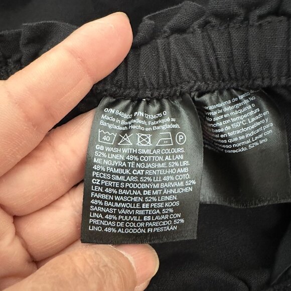 H&M Linen Blend Pants Straight Leg High Rise Flat Front Drawstring Minimalist Bl - Picture 11 of 11